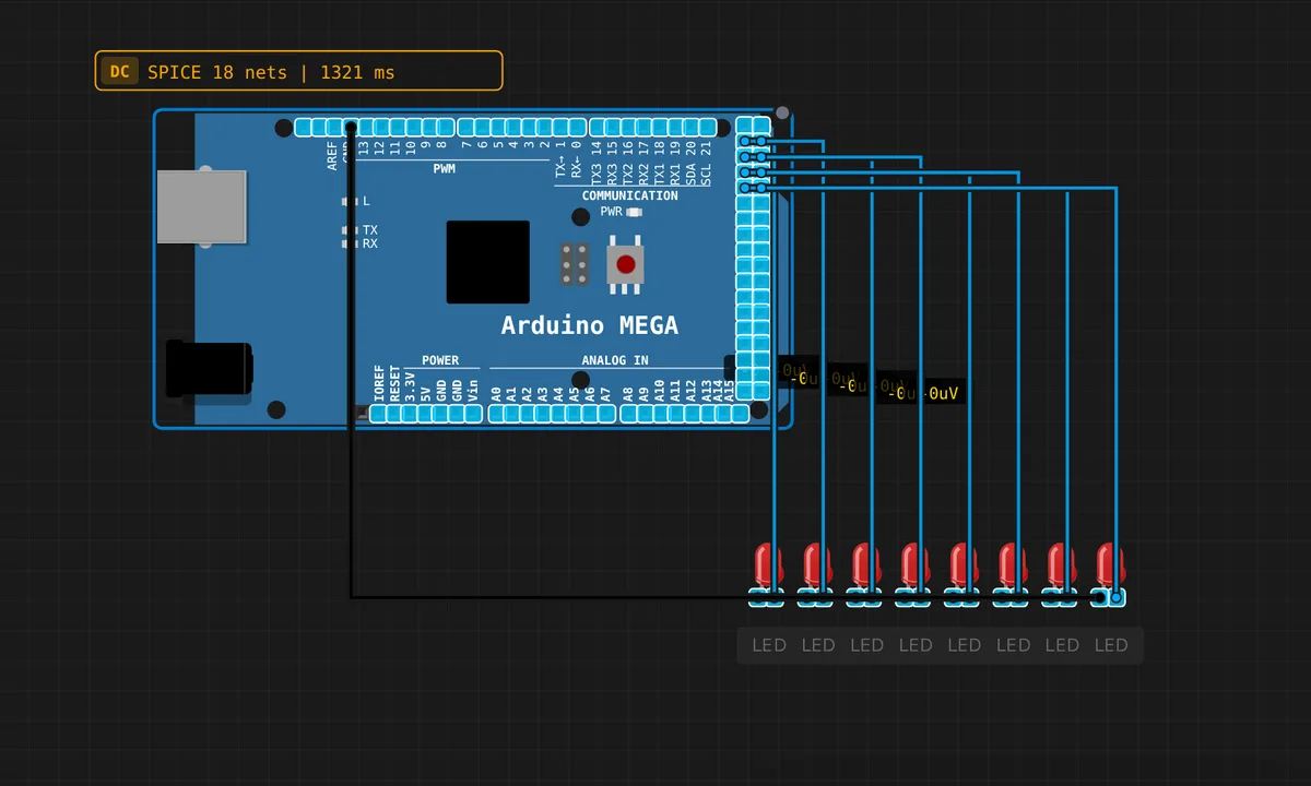 Шкала из 16 светодиодов на Arduino Mega