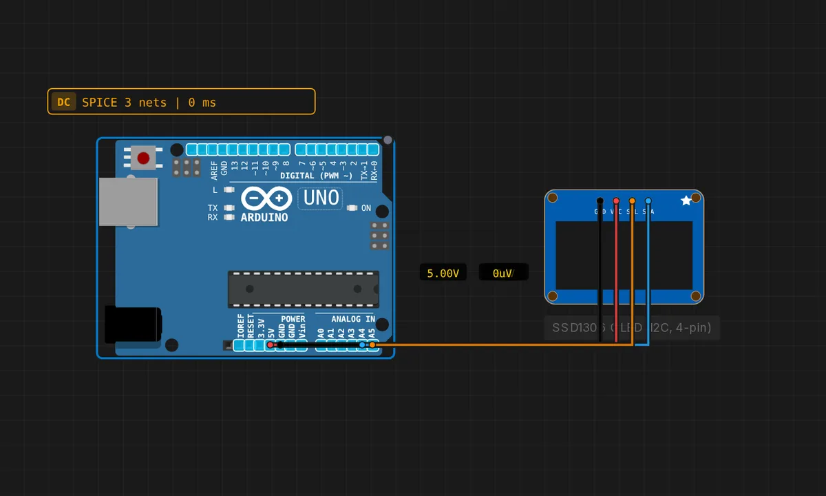 Arduino Uno: OLED SSD1306 (I2C, 4 вывода)